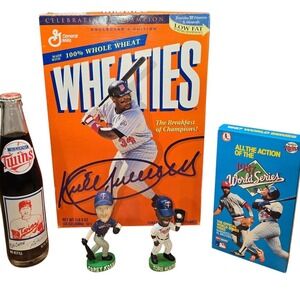Lot of Minnesota Twins Baseball Collectibles Wheaties Coke Bobble Heads VHS VTG